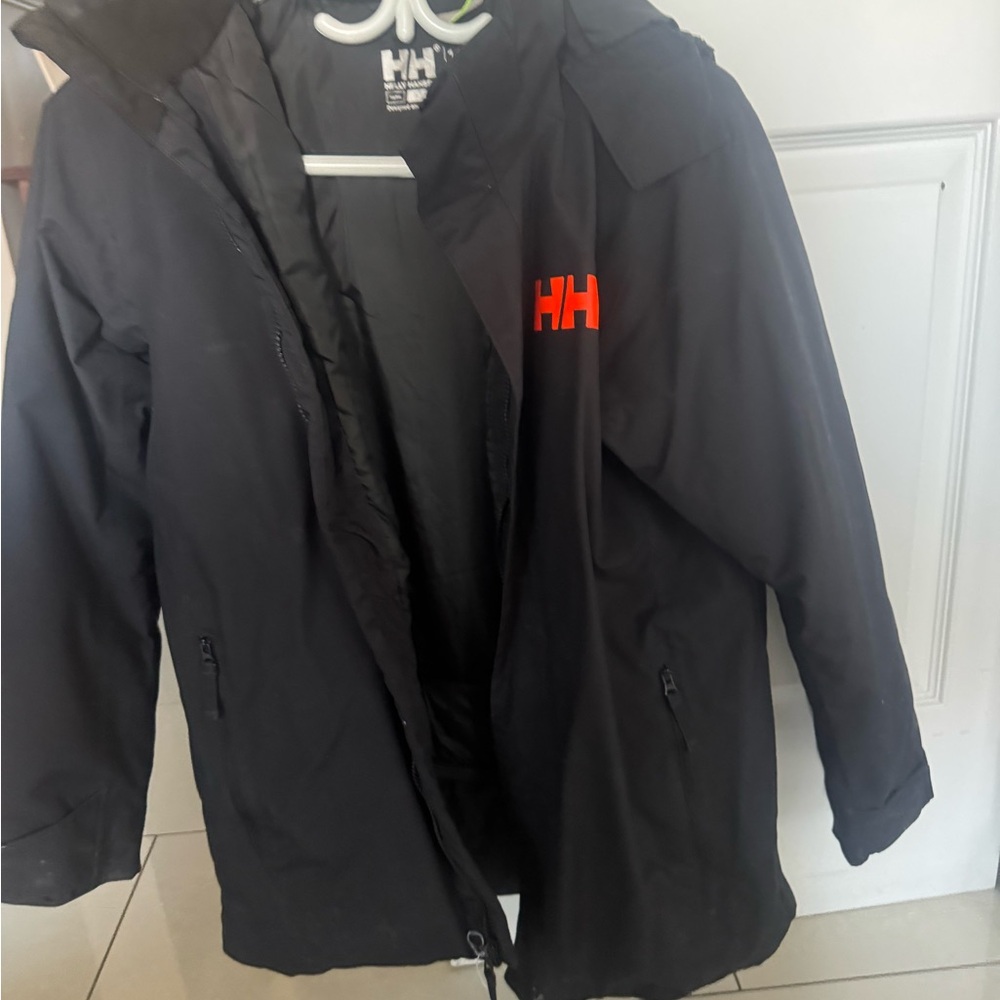 Helly Hansen Black Raincoat with Bold Red Accents